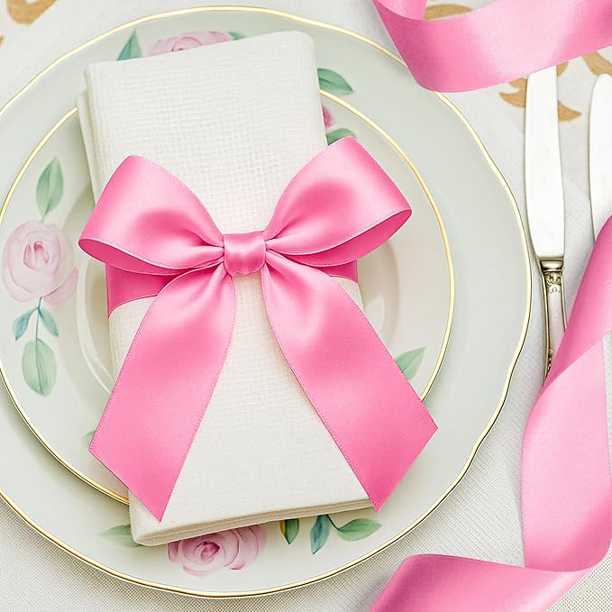 Fullive Ribbon for Gift Wrapping, 1 1/2 Inch 30 Yards Hot Pink Ribbon, Polyester Solid Ribbons for Flower Bouquet for Baby Shower Valentines Day Christmas Decorations DIY Bows Floral Arrangements