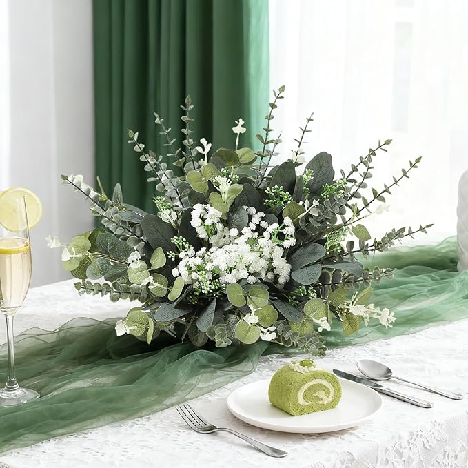 60 Pcs Mixed Artificial Eucalyptus Leaves Stems Bulk,Baby Breath Artificial Flowers Bulk with Eucalyptus Leaves Greenery Stems for DIY Bouquets Wedding Floral Home Decor (Green-60pcs)