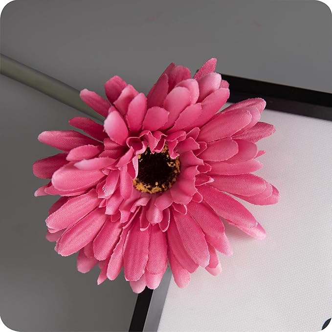 12pcs Artificial Gerbera Daisies,22 Inch Long Stem Silk Daisy Flowers,Realistic Artificial Flower Mums for Home Décor Centerpiece Wreath Supplies Wedding Bouquet,Dark Pink
