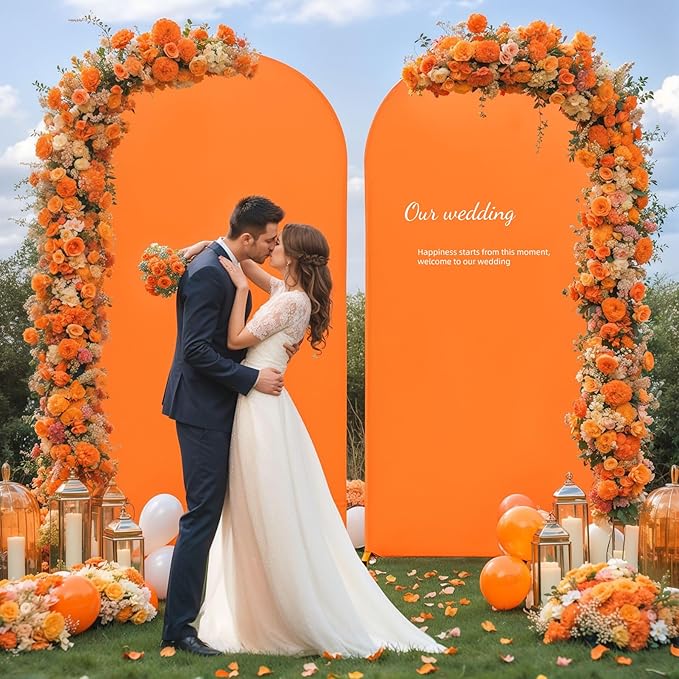 6.6FT Orange Arch Backdrop Cover - Polyester Fitted Wedding Arch Stand Covers Round Top Chiara Arch Backdrop Cover for Birthday Party Banquet Photo Background Decoration