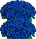 BLEUM CADE 50 Pcs Blue Roses Artificial Flowers, Real Touch Velvet Roses Fake Flowers Bulk, Artificial Roses Bouquet with Long Stems Bridal DIY Wedding Party Centerpiece Decorations