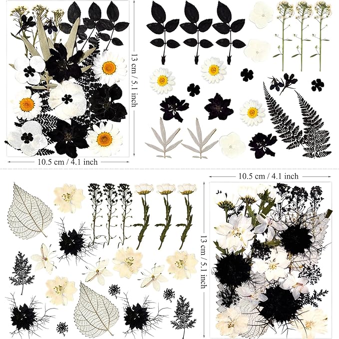 90Pcs Black Pressed Dried Flowers for Resin Molds, Real Natural Bulk Dry Floral Leave for DIY Art Crafts, Epoxy Jewelry, Candle, Soap Making, Nails Decors Gifts