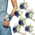 Dusty Blue Corsages for Wedding(Set of 6),Corsages for Prom,Party Prom Hand Flower Decor,Mother of The Bride Corsage,Bridesmaid Wrist Corsage