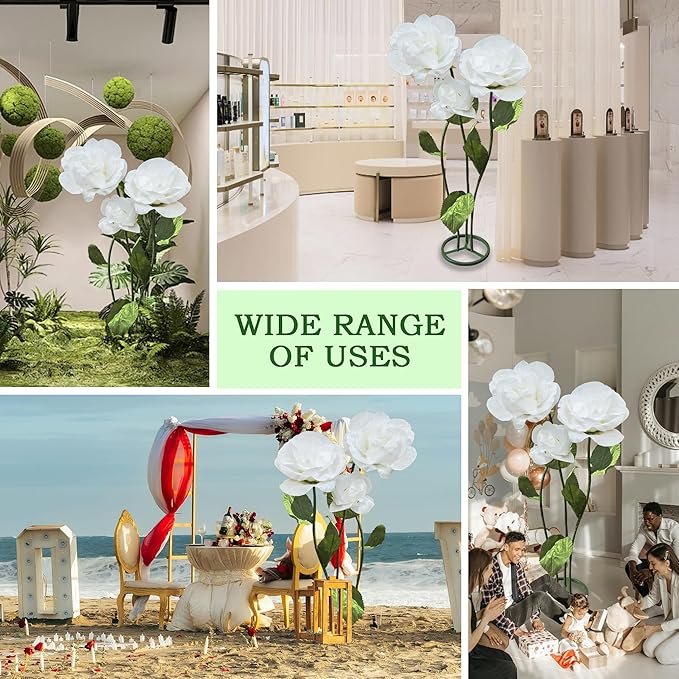 3pc Large Flowers Artificial Flower Decoration, Giant Artificial Flower Art Large Fake Rose Flowers for Wedding Baby Shower Birthday Christmas Party Banquet Backdrop Shop Window Display Props (White)