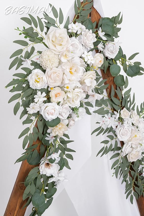Arch Flowers with Drapes Kit (Pack of 3) for Wedding Ceremony Arbor and Reception Backdrop Decoration Wedding Welcome Signs Floral Birthday Party Decoration