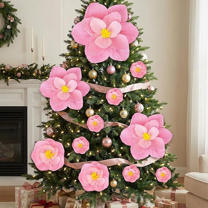 Giant Paper Flowers Artificial Large Paper Flower Decoration for Handcrafted Wall Backdrop Christmas Mexican Wedding Graduation Bridal Shower Birthday Party Supplies(Gradient Pink,24 Pcs)