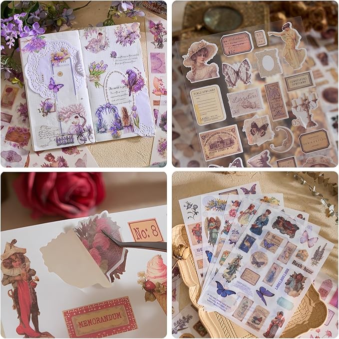 Snycler Sticker Book - 24 Sheets Vintage PET Stickers for Scrapbooking, Junk Journaling, Ephemera, and Decorative Crafts - Pre-Cut Floral Design Stickers Vintage-1