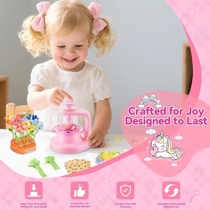 Hamdol DIY Flower Bouquet Craft Kit for Girls Ages 4-8, Creative Fabric Flower Making Set, Educational STEM Toy for Kids 5 6 7 8, Preschool Arts & Crafts Birthday or Christmas Gift for Boys and Girls