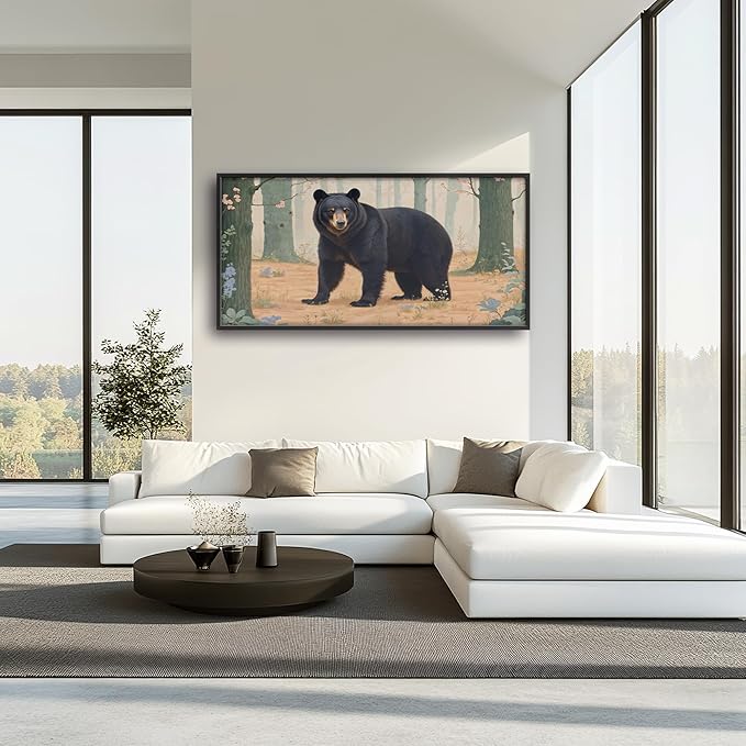Framed Large Pictures Wall Art for Living Room, Forest Bear Oversized Wall Decor Cabin Animal Canvas Print Painting Extra Large Framed Artwork for Bedroom Office 60"x30"