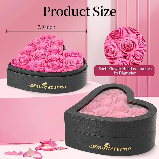 Flower, Forever Roses in A Box, Fresh Flowers, Birthday Gifts for Her, Women, Mom, Girlfriend, Wife, Grandma,Pink Forever Roses