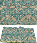 William Morris Floral Placemats Strawberry Thief Blue Art Printed Dining Table Mats Set of 4 for Home Kitchen Holiday Picnic Party Decoration 12x18in