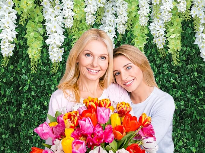 CHAIYA 10x8ft Greenery Backdrop with Flowers Green Leaf White Flower Photo Backdrops Bridal Shower Backdrop for Wedding Backdrops Reception Ceremony Birthday Party Decoration CY-027
