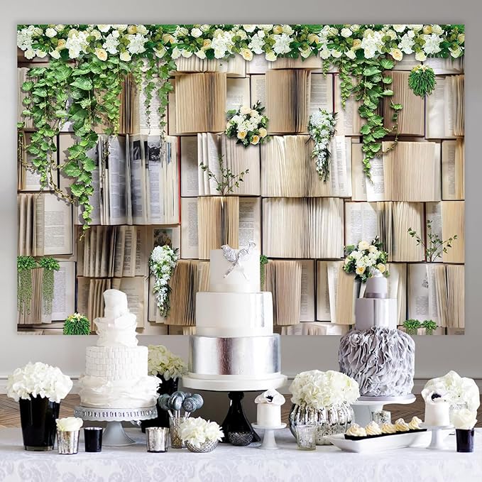 7x5ft Book Backdrop for Party Flower Garlend Book Pages Wedding Background for Books Lovers Photography Studio Props KUBDJ091