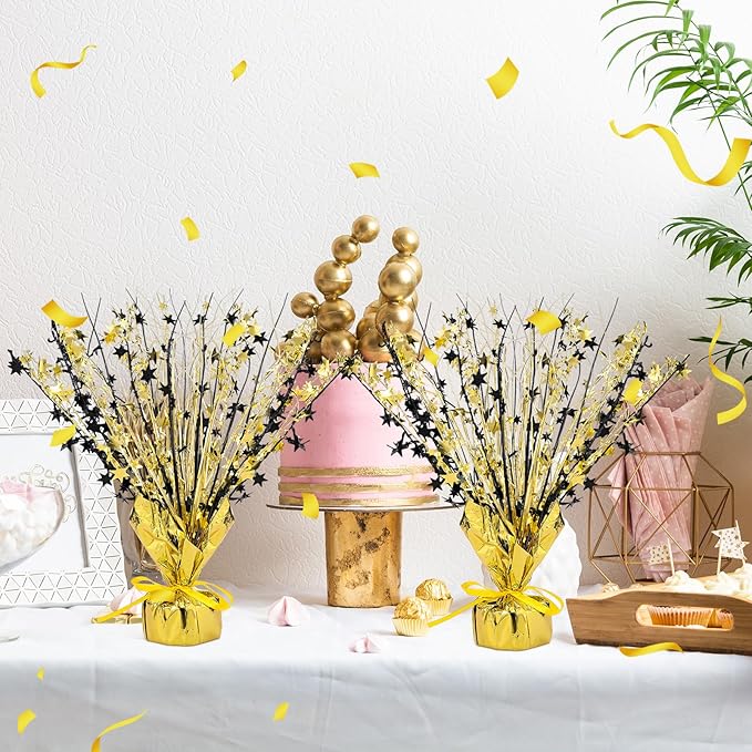 Crowye 3 Pieces Metallic Foil Spray Centerpiece Christmas Party Star Table Decoration Burst Centerpieces Fall Table Decor for Birthday New Year 2026 Party Holiday(Black Gold)