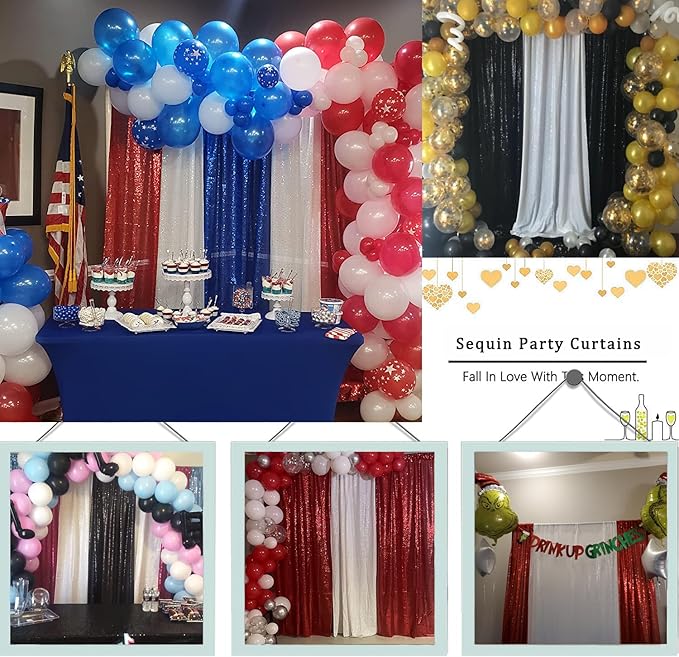 White Sequin Backdrop Curtain - 2FTx8FT, 4 Panels for Parties, Weddings & Baby Showers
