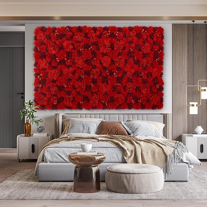 Flower Wall Backdrop 9pcs 16.5x16.5 Inch Flower Wall Decor Artificial Floral Wall Panel Ideal for Wedding Celebrations, Festive Party Birthday Backdrops and Elegant Home Decor