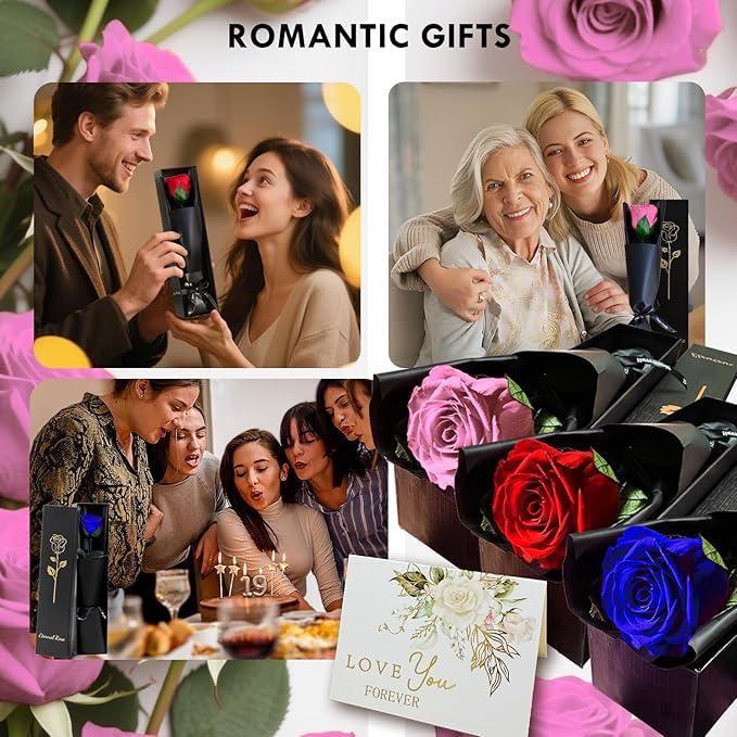 WILLSHINE Eternal Rose with Stem,Single Real Preserved Rose Gift Box,Forever Pink Flower Stems Bouquets for Women,Mum,Wife,Girlfriend,Valentine's Day,Mother's Day,Chirstmas,Birthday,Aniversary Gift