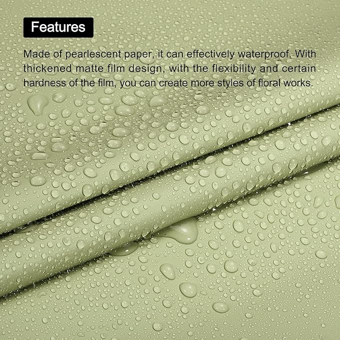 MECCANIXITY 10 Pcs Flower Wrapping Paper 22.8x22.8 Inch Waterproof Florists Wrapping Paper for Florist Bouquet Supplies, DIY Crafts, Gift/Gift Box Packaging Green