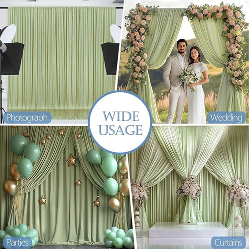 10x7ft Wrinkle Free Sage Green Backdrop Curtain for Parties Soft Fabric Drapes Wedding Curtain Backdrop for Birthday Party Decorations Background for Photography 5x7ft, 2 Panels