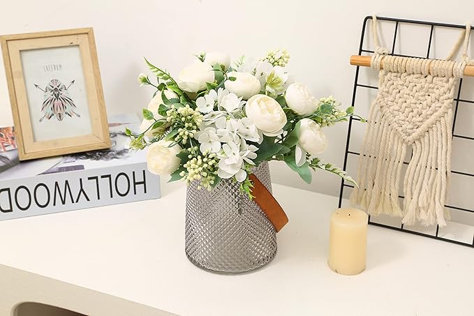 Artificial Flowers Fake Peony Silk Mini Plastic Bridal Flowers for DIY Wedding Bouquets Home Decorations 2 Packs(Cream)