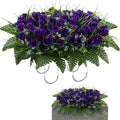 Artificial Cemetery Flowers Saddles, Artificial Memorial Rose Flowers, Outdoor Grave Saddle for Headstone Tombstone Decorations (Purple)