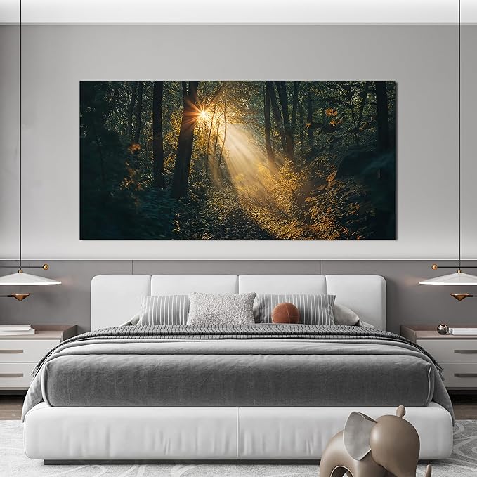 Canvas Wall Art Landscape Sunny Forest Trail oversized Wall Art Decor wall decorations Pictures Prints For Bedroom Decorations Pictures For Living Room Office Wall Decor 29“ X 58” Ready to Hang