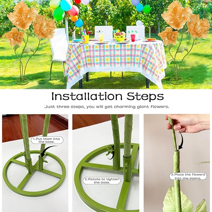 Artificial Large Huge Flowers Decoration, Giant Realistic Fake Flower 3 Pcs 6.1 Ft for Outside, Adjustable Waterproof Paper Faux Large Flower Home Wedding Party Garden Background Decor(Champagne)