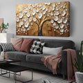 Large Wall Art for Living Room Bedroom Office Tree Art Wall Decor Gold Artwork Tree of Life Wall Art White Flower Framed Wall Decor Modern Canvas Prints 29x59 In