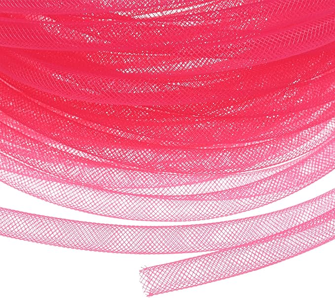 Mesh Tube Ribbon 25 Yards, 8mm Elastic Fabric Ribbons Mesh Tubing for Crafts/Gift Wrapping/Flower Bouquets/Wedding/Birthday/Holiday/Wreaths Christmas/Decoration[Peach]