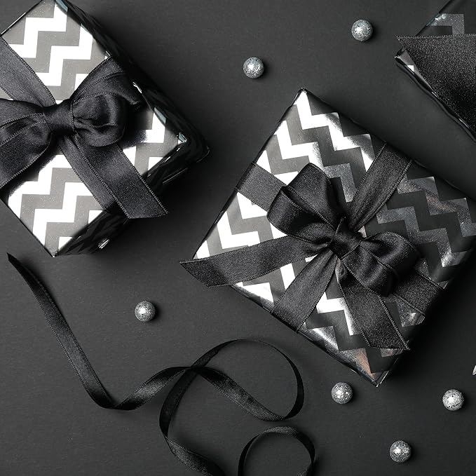 LIUYAXI Black Satin Ribbon, Double Faced 1/2" X Continuous 25 Yards Ribbons Perfect for Gift Wrapping Bows Bouquet Wedding Craft and More
