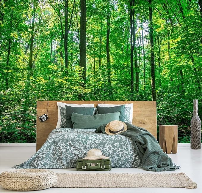 Green Forest Plant Wall Mural Large Natural Landscape Wallpaper for Living Room Bedroom Bathroom Office(Not Self-Adhesive)