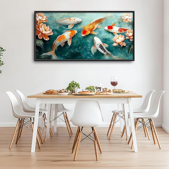 Carp Fish Large Wall Art Framed Japanese Wall Decor for Living Room Asian Fish Pictures Oversized Canvas Print Painting Modern Extra Large Framed Artwork for Bedroom Office Home Decor 60"x30"