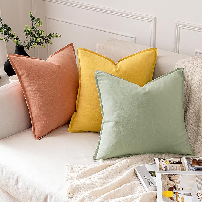 MIULEE Decorative Linen Euro Sham Pillow Covers 26x26 Light Green Boho FarmhouseNeutral Couch Throw Pillows for Bed Pack of 2 Accent Modern Pillowcase Summer Sofa Livingroom Home Decor