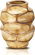 AeraVida 6.25 inch Mango Tree Hand-Carved Brown Wood Flower Vase Modern Oval Abstract Home Decor Accent Holder for Entry Table Contemporary Artistic Wooden Display | Wooden Vase | Brown Vase