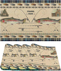 Rustic Cabin Bear Placemats Fishing Rods Lure Southwestern Check Plaid Blue Art Printed Dining Table Mats Set of 4 for Home Kitchen Holiday Picnic Party Decor 12x18in