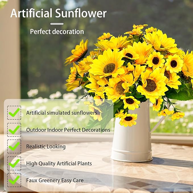 ZEYGLXC 8 Pack Artificial Sunflowers Bouquets with Stems for Wedding Bridal Shower Table Birthday Indoor Outdoor, Fake Faux Sunflowers Bulk with 4 Big Sunflowers Heads 9 Small Sunflowers Heads