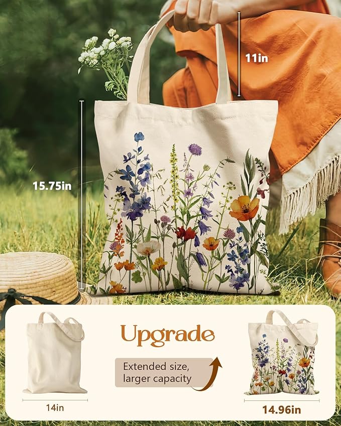 Aesthetic Tote Bag for Women- with Magnetic Buckle and Zipper Inner Pocket Cloth Cotton Canvas Tote Bags