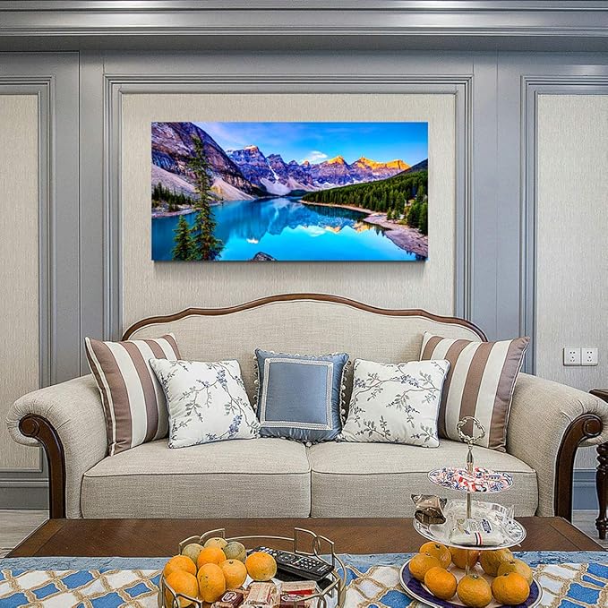 Wall Art Lake Mountain Landscape Picture Print Canvas Wall Art for Living Room Bedroom, Modern Giclee Artwork Home Decor Stretched and Framed Ready to Hang, Waterproof Artwork -24x48inches