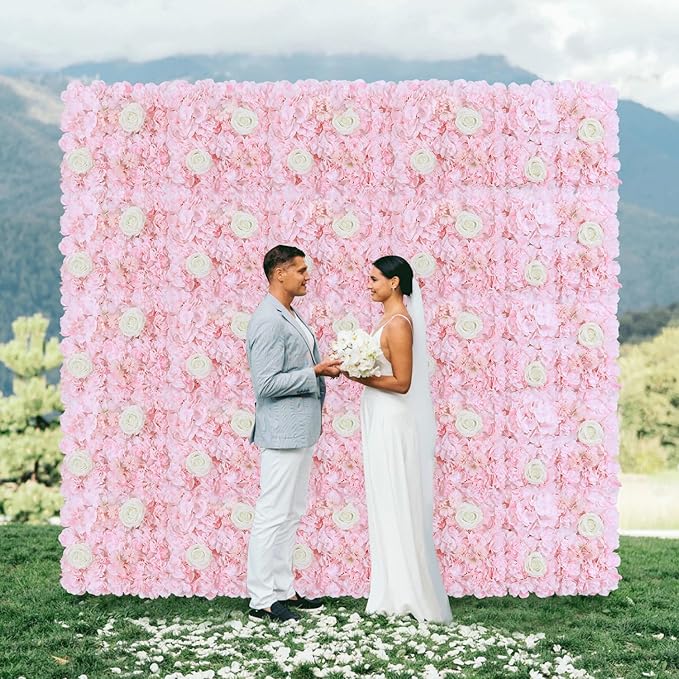 FOTSHARER Pink Flower Wall Backdrop 12 Pack 3D Flower Wall Panel 15'' x 15'' Silk Rose Floral Walls Artificial Flower Panels for Backdrop Floral Wedding Background for Bridal Shower Party Events