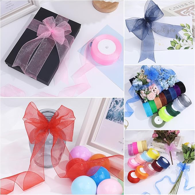 1-1/2 Inch x 50 Yards Sheer Organza Ribbon Chiffon Ribbon for Gift Wedding Flower Bouquet Wrapping Decorations Crafts (Navy Blue)