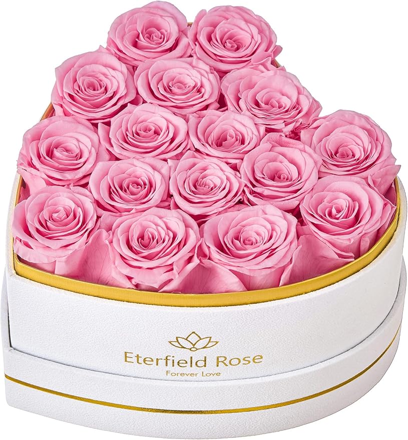 Eterfield Forever Flowers in Heart Shape Box, Preserved Roses That Last a Year Preserved Flowers Birthday Gifts for Her Mom Women Wife Anniversary Valentine's Day Mother's Day (16 Roses, Pink)