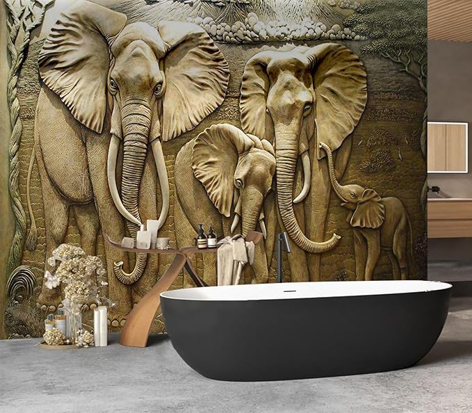 Cliouar-Elephant Art,Harmonious Family,Mural Wallpaper Peel and Stick 90" x 67"