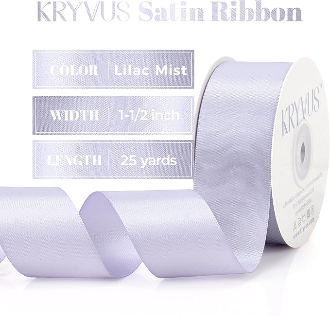 Lilac Mist Satin Ribbon, Double Faced 1-1/2 Inch X 25 Yards Lilac Mist Ribbon, Premium Satin Ribbon for Gift Wrapping, Crafts, Hair Bow Making, Sewing, Flower Bouquet, Wedding Party Decor