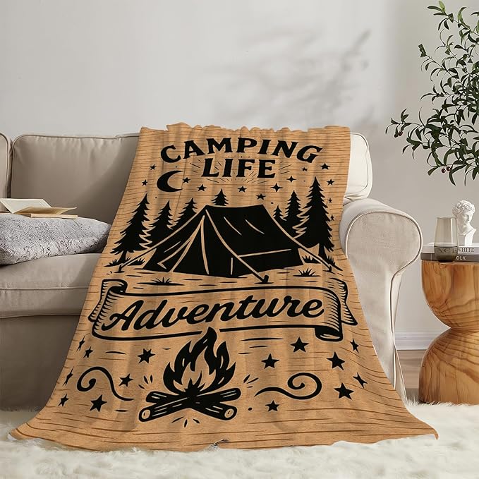 Camping Blanket Camper Throw Blanket Soft Cozy Fleece Fuzzy Stuffed Plush Flannel Gifts for Girls Women Boys Kids Adults 50"X60"