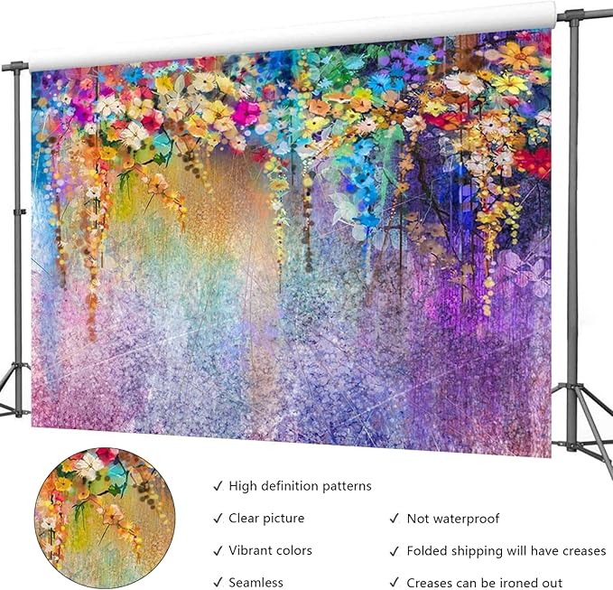 9x6ft Purple Abstract Flower Backdrop Watercolor Painting Photography Background for Wedding Bridal Shower Birthday Party Portrait Shooting Video Studio Props
