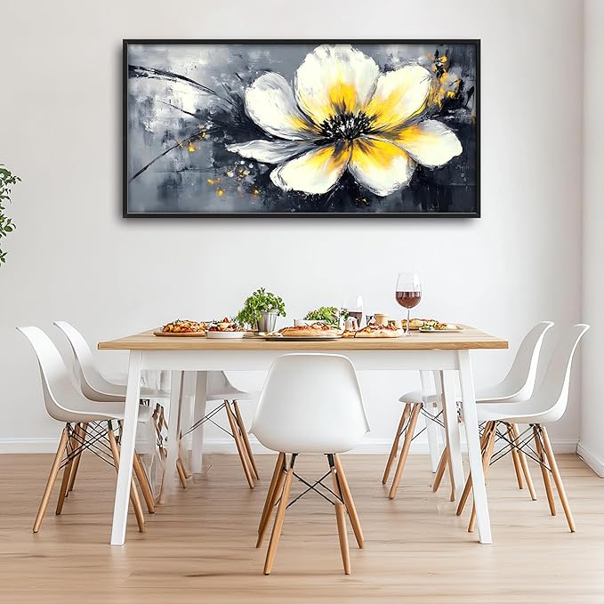Abstract Flower Large Wall Art Framed Wall Decor for Living Room Black and White Floral Pictures Oversized Canvas Print Painting Modern Extra Large Artwork for Bedroom Office Home Decor 60"x30"