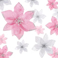 WILLBOND 24 Pcs 3 Size Poinsettia Flower Artificial Christmas Decor Glitter Poinsettia Christmas Ornaments Faux Flowers for Xmas Tree Outdoor(3.2/4/6 Inches,Pink and Silver)
