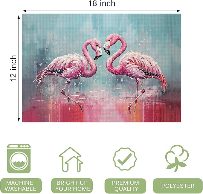 Pink Flamingo Placemats Set of 4 Washable Table Mats Modern Tropical Heat-Resistant Cotton Linen Place Mats for Dining Table Kitchen Indoor Outdoor Party Holiday Decor