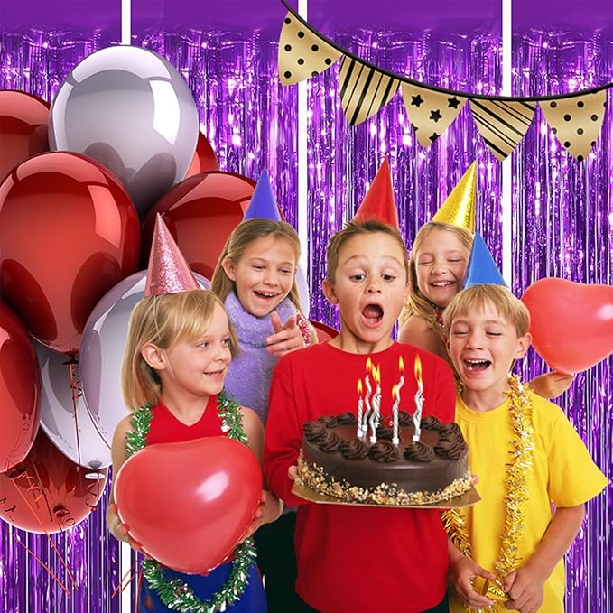 Keyali 4 Pack 3.3 * 8.3 ft Foil Curtain Metallic Tinsel Fringe Curtains Photo Booth Props Backdrop for Birthday Wedding Engagement Baby Shower Christmas Holiday Celebration Partyl,Purple
