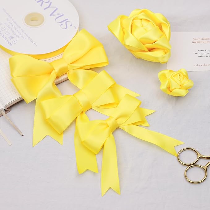 Daffodil Yellow Satin Ribbon, Double Faced 2 Inch X 50 Yards Daffodil Ribbon, Premium Satin Ribbon for Gift Wrapping, Crafts, Hair Bow Making, Sewing, Flower Bouquet, Wedding Party Decor